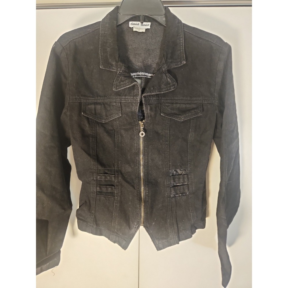 Vtg Y2K David David Women's Black Denim Jacket Medium